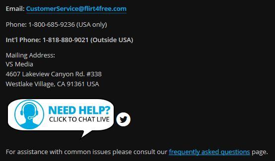 Flirt4Free's customer support page