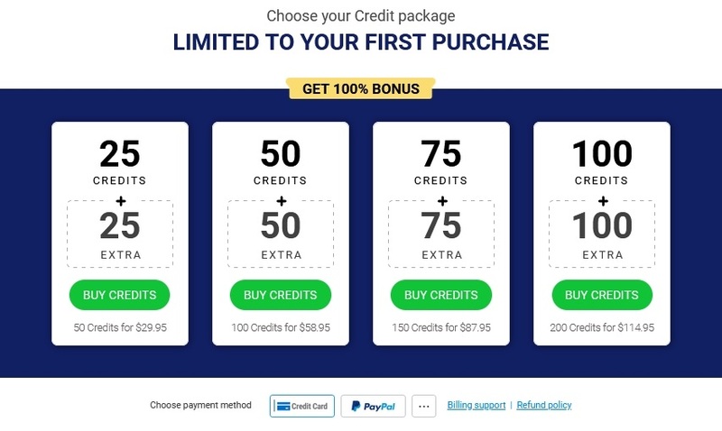 Screenshot of Credit Purchase Options