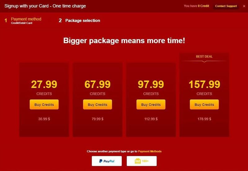 Prices may change by region Screenshot of the prices of credits on LiveJasmin