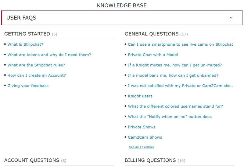 Stripchat has an FAQ for users and models Stripchat FAQ section