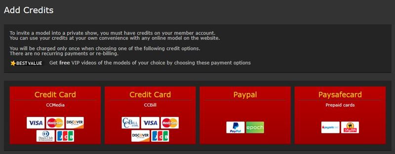 Choose from a variety of payment methods at XLoveCam.com